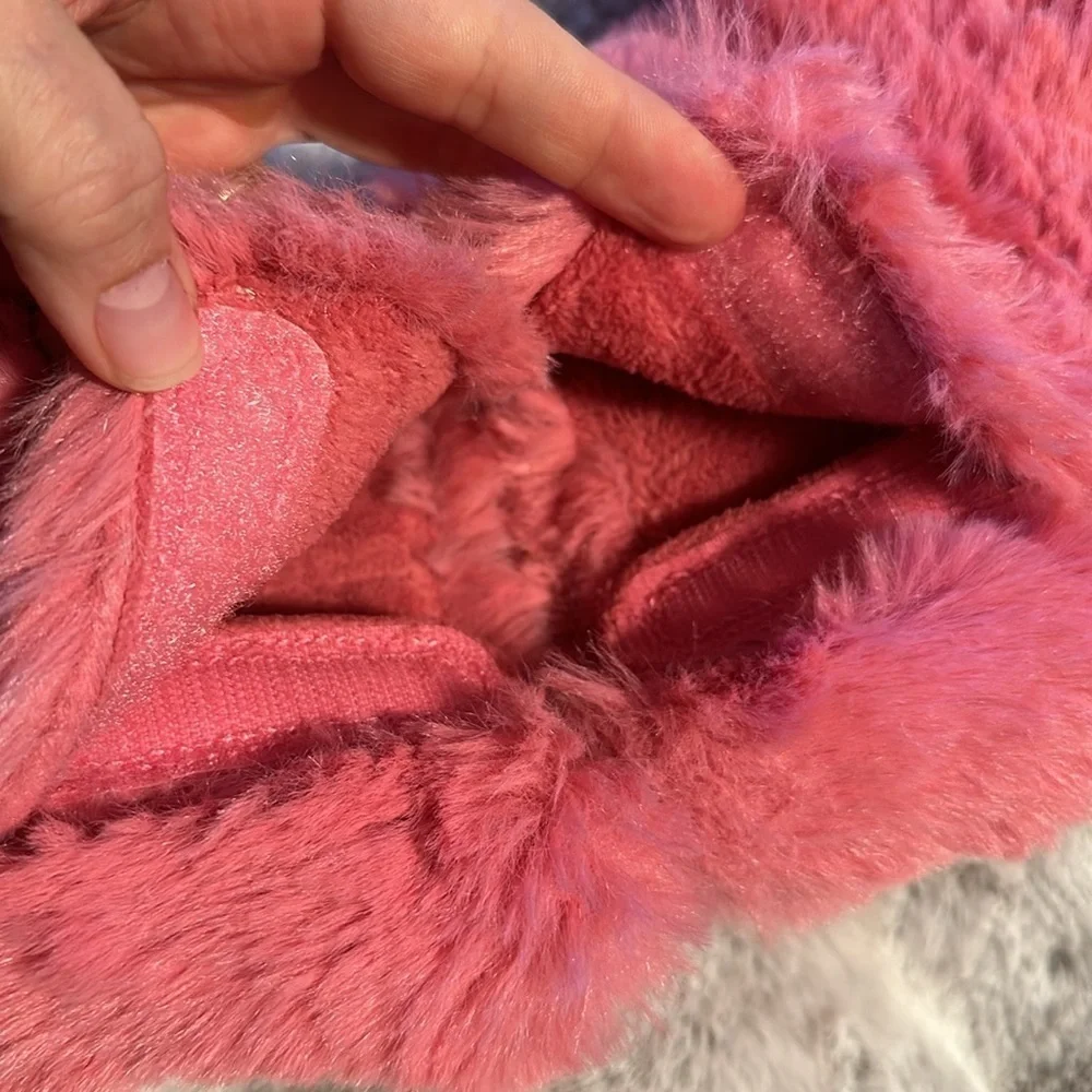 Pink fuzzy booty slippers